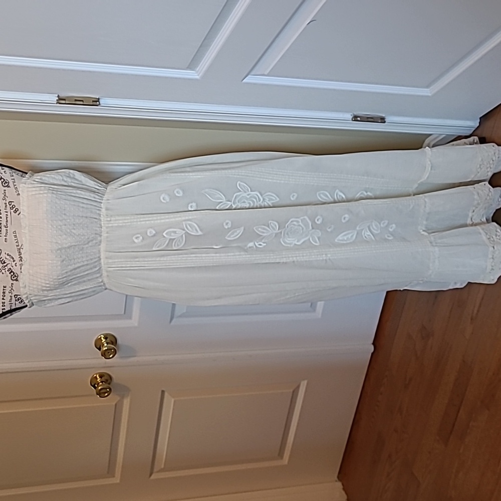 Embroidered full length 100% cotton dress